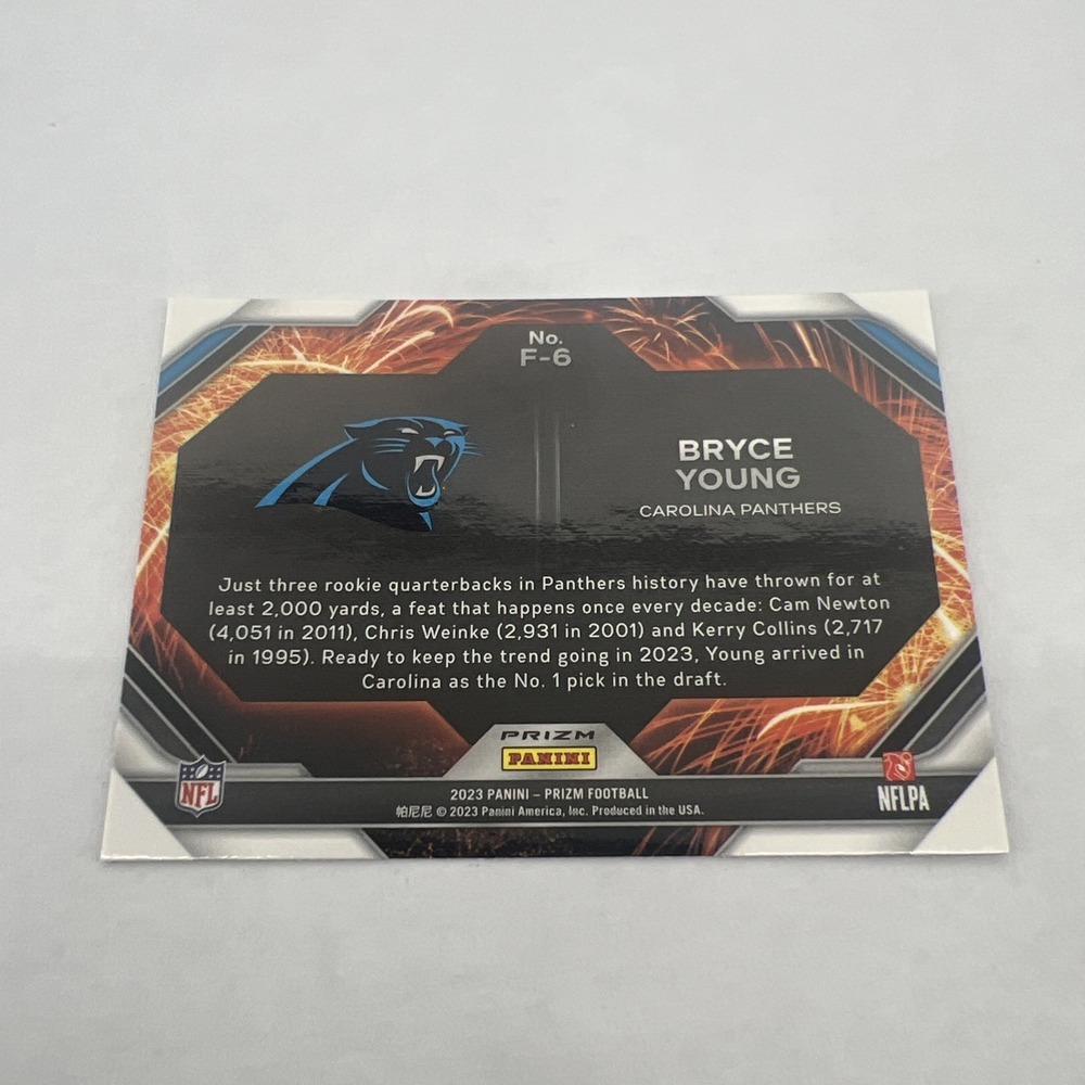 2023 Panini PRIZM BRYCE YOUNG Fireworks #F-6 RC No Huddle Silver Disco PANTHERS - Picture 2 of 2